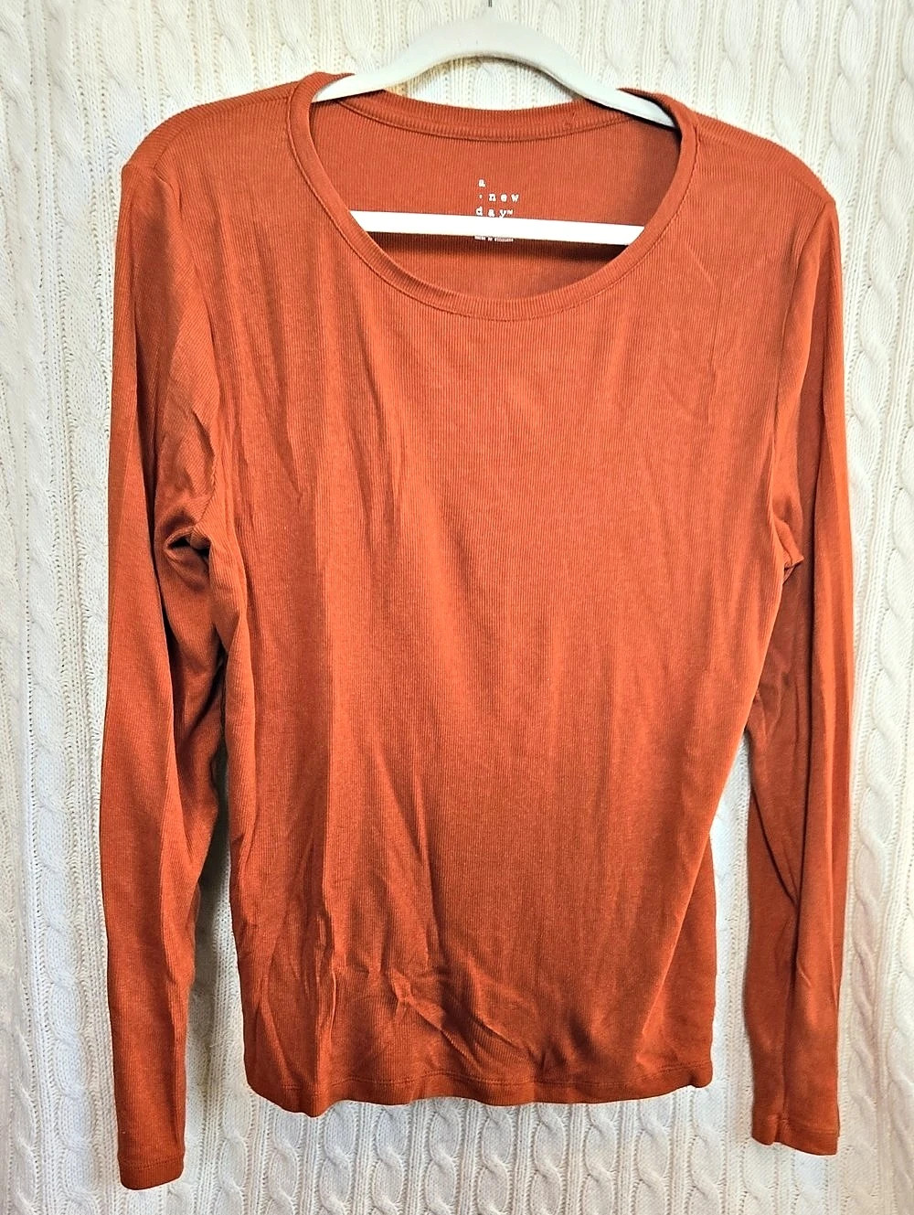 a new day Refined Ribbed Long-Sleeve Top in Orange